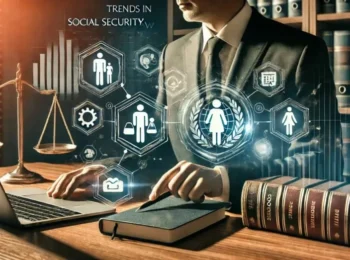 advogado sentado na sua mesa do escritório estudando tendências da advocacia previdenciária e se atualizando